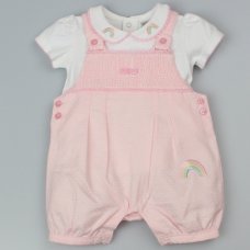 C12022: Baby Girls Rainbow Smocked Dungaree & Top Outfit (0-9 Months)